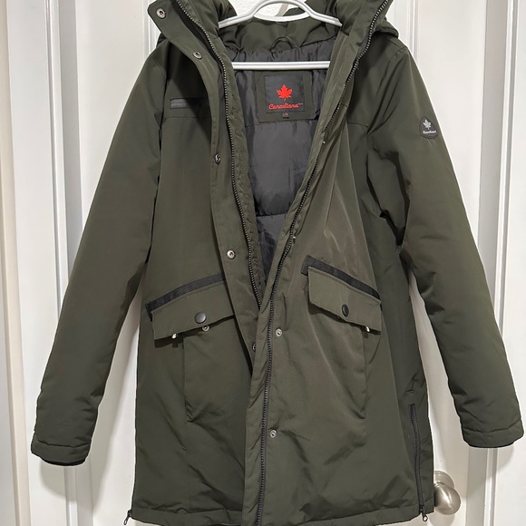 Canadiana | Women’s Size Large Dark Green Parka With Hood - Picture 1 of 9